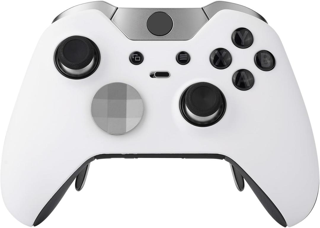 eXtremeRate White Replacement Faceplate Front Housing Shell with Thumbstick Accent Rings for Xbox One Elite Remote Controller Model 1698 - Controller NOT Included