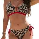 Blooming Jelly Womens Bikini Sets Two Piece Cheeky Swimsuits Curvy Cutout String Bathing Suits (Large, Colorblock Leopard)