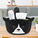 Small Storage Basket, Cute Woven Rope Cotton Storage Basket for Nursery, Baby Towel Bins with Ears Handles, Animal Decor Dog Towel Decor Bear Toy Cat Dog Bins, 8.7" D x 5.5" H IN