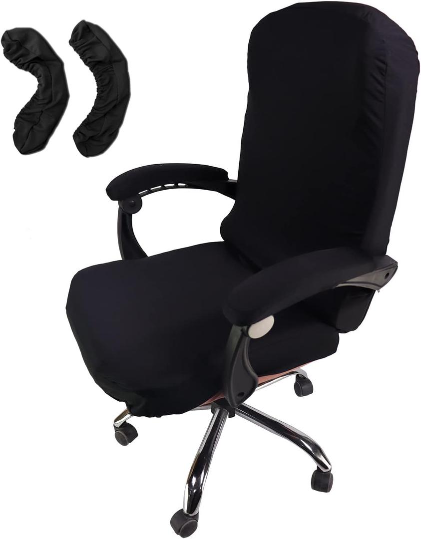 WOMACO Office Chair Covers, Stretch Computer Chair Cover with Armrest Covers, Universal Boss Chair Covers Modern Simplism Style High Back Chair Slipcover (Black, Large)
