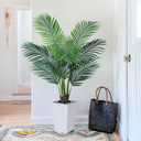 5FT Artificial Palm Tree with White Tall Planter - Fake Tree Areca Floor Plant in Pot - Artificial Silk Plants for Indoor Home Office Decor