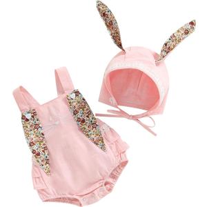 Toddler Baby Girl Easter Outfit Sister Mathing Clothes Bunny Romper/Dress Bodysuit with Rabbit Ear Tail Summer Clothes (6-12 Months)