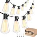 Svater Outdoor String Lights 200 FT, Commercial Vintage Patio Lights with 100+4 1W Shatterproof Plastic Led Bulbs, Connectable Dimmable Hanging String Lights for Backyard Porch Cafe(2 Pack 100 FT)