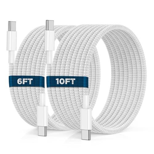 USB C to USB C Cable 6FT+10FT 2Pack 60W iPhone 16 15 Charger Cord Long Type C to C Cable Fast Charging for Apple iPhone 16 15/Pro/Pro Max/Plus/iPad Pro Air/MacBook/Air/Mini/Samsung Galaxy S24/S23