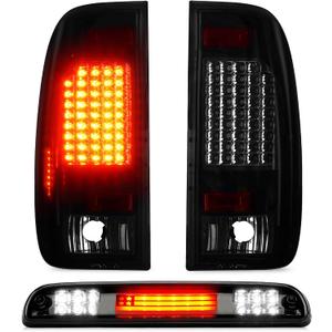 Tail Light + 3rd Brake Cargo Lamp for Ford F-250 F-350 F-450 F-550 Super Duty 1999-2007, Only Fits Styleside Fleetside, Third Center High Mount Stop Light Rear LED Taillight