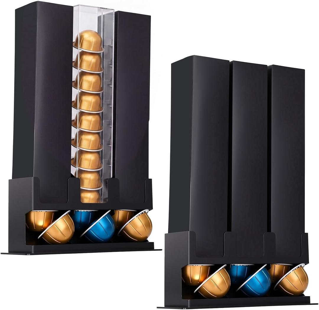 2 x 2 Pack Pod Dispenser Compatible with Nespresso/Vertuo Capsules 3 Compartment Box Sleeve Holder with Non Slip Steel Base Holds 30 Coffee Pods Dispenses 3 Coffee Flavors