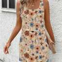 RoseSeek Women's Leopard Print Sleeveless Tank Dress Drawstring Waist Scoop Neck Dresses Summer Short Dress (S)