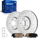 KAX Front Brake Kit, Drilled and Slotted Brake Rotors, Ceramic Brake Pads | Fits Kia Sorento 2016 2017 2018 2019 2020, Hyundai Santa Fe Sport 2017 2018, Automotive Replacement Brake Kit