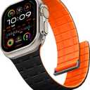Suitisbest Compatible with Apple Watch Bands for Men 44mm 45mm 46mm 49mm 42mm Women, Silicone Magnetic Sport Loop Strap for iWatch Ultra 3 2 Series 11 10 9 8 7 6 5 4 3 SE3 (Black/Orange)