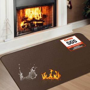 Fireplace Hearth Mat, 2'8'' x 4'11'' x 0.04'' Fireplace Mat Fireproof, Hearth Pads for Wood Stove Fireplace Indoor, Fireplace Rug Protects Floors Carpets from Sparks Embers, Brown