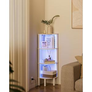 Corner Shelf, 4 Tier Corner Bookshelf with LED Light,Wall Display Corner Shelf Stand with Storage Rack for Living Room, Bedroom, Office, White