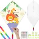DIY Blank Kites for Kids in Bulk, Kite Making Kit for Kids, 23.6in Bulk Blank Diamond Kites for Painting with Hand Grips, 98ft Strings & 12-Color Pen - Easy to Fly Kite for Kid