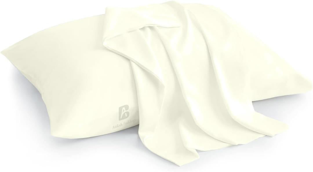Pack of 2 Toddler Travel Pillow Cases 100% Soft Egyptian Cotton, 500 Thread Count with Zipper Closure for Small Travel Pillowcase 12x16 inch, Ivory Solid