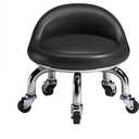 Black Roller Seat Pu Leather Low Heavy Duty Round Rolling Stool 360 Swivel Small Stool with Universal Caster Wheels and Backrest for Home Office Garage Shop Fitness (A)