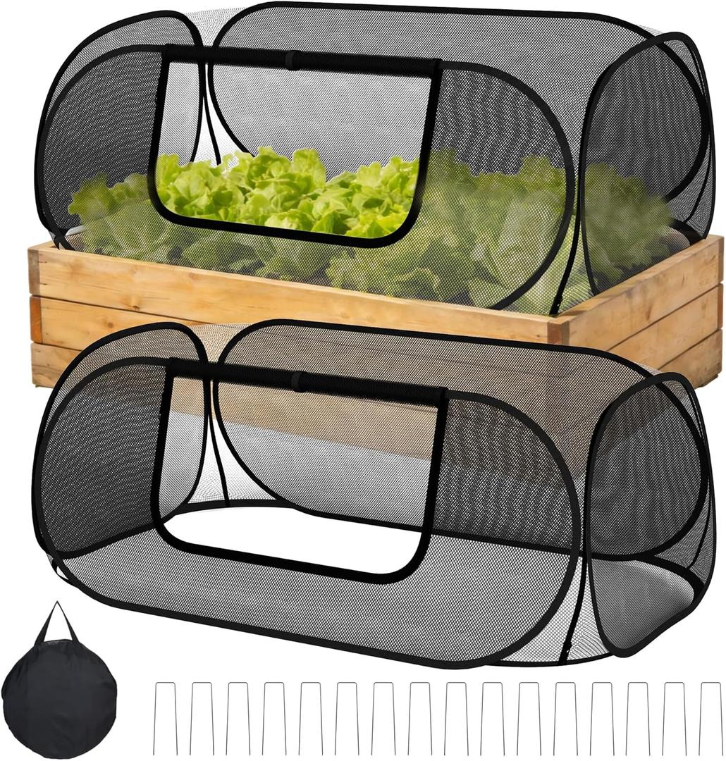 2-Pack Raised Garden Bed Covers, 45" x 22" x 17" Mesh Crop Cage, Pop-Up Plants Cover with 30% Shade Cloth for Seedlings Vegetables Fruits Flowers, Protects Against Birds Animals Pests with 16 Stakes