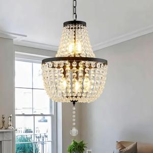 5-Light Black Crystal Chandeliers, Vintage Hanging Pendant Light Fixtures, Adjustable Foyer Chandeliers for High Ceilings, Dining Room, Kitchen Island