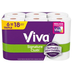 Viva Signature Cloth Paper Towels, Double Rolls, 6 Count Equals 18 Single Rolls, Soft and Durable