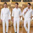 Men's 3 Piece Slim Fit Suit Set, Two Button Blazer Solid Jacket Vest Pants Wedding Business Suit (White, L)