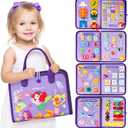 Hahaland Busy Board Montessori Toys - 3 Year Old Girl Gifts Birthday Gift Ideas - 8 in 1 Preschool Learning Activities - Educational Toys Easter Basket Stuffers for Toddler Age 3 Travel Busy Book