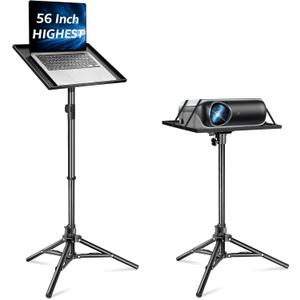 Lusweimi Projector Stand Tripod, 56 Inch Height Adjustable Laptop Stand with 16x11 Inch Tray, Portable Projector Mount, Stable Tall Tablet Floor Stand for Office, Home, Outdoor, Studio and DJ Racks