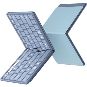 Samsers Full-Size Foldable Bluetooth Keyboard, KF08S Wireless Folding Keyboards with PU Leather Cover, Portable Travel for iPhone iPad, Smartphone Tablet Laptop, Android Windows Mac OS, Blue