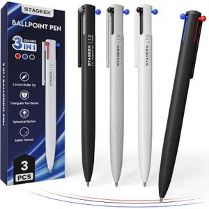 STAGEEK 3 PCS Multicolor Pens, 3-in-1 Colored Multi Colored Pen, 1.0mm Quick Dry Ballpoint Pens, Smooth Writing Colorful Retractable Pens for Office, School Supplies, Nursing Notes & Taking, Writing