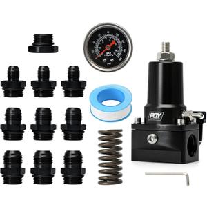 Adjustable Fuel Pressure Regulator Kit 30-140PSI With 10AN Return and 10AN feed Port with AN6 AN8 AN10 Connectors and Gauge (black)