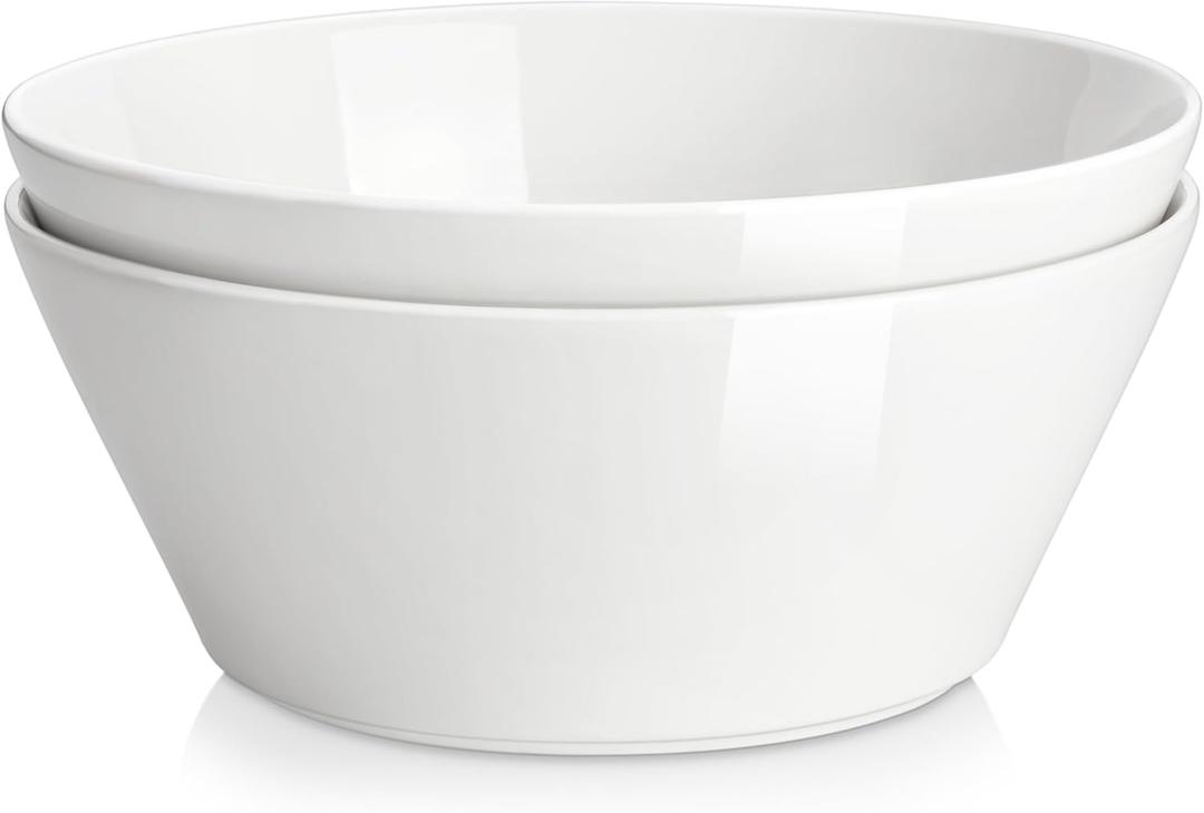 MALACASA Serving Bowls, 105 OZ Large Salad Bowls Set of 2, Porcelain White Bowls for Kitchen, Deep Bowls for Salad, Soup, Pho and Fruit, Ceramic Serving Bowls for Party, Microwave Safe, Series Regular