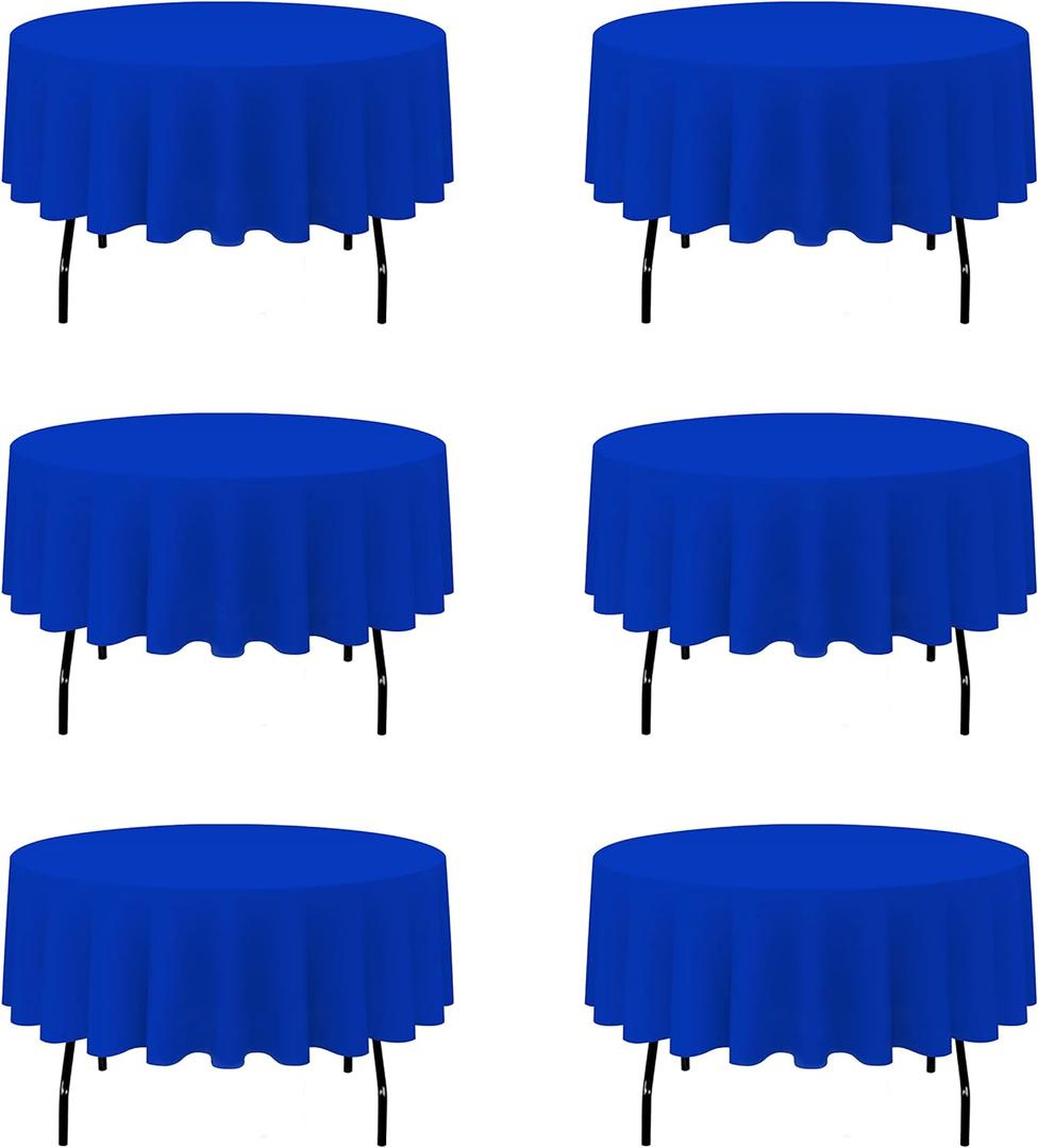 BRILLMAX 6 Pack Royal Blue Round Tablecloths 70 Inch for 30-48 Tables - 150 GSM Polyester Fabric, Standard Drop, Water, Stain & Wrinkle Resistant Cloth Cover for Wedding Reception Banquet Dining