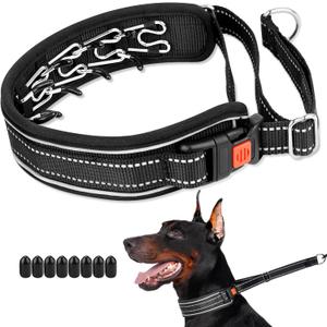 Mayerzon Martingale No Pull Dog Collar, Reflective Walking Collar for Large Medium Dogs Pitbull Belgian Malinois Doberman That Pull, Anti Pull Dog Collar with Buckle for Training Hunting (Large,3mm,15"-22"Neck, Black (Beaded Reflective))