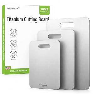 Titanium Cutting Board Set of 3, 100% Pure Titanium Cutting Boards for Kitchen, Non-Porous Metal Chopping Boards, Dishwasher Safe, Odor Resistant for Meat, Vegetables, Fruit & Raw Food Prep