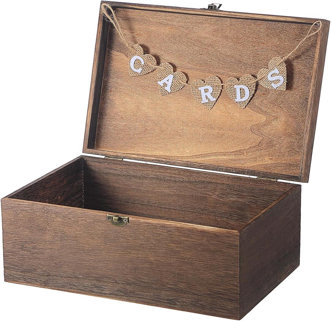 Geelin Wooden Wedding Card Box With Letter Flag Decorative Wedding Box Suitable For Baby Showers Birthday Party Graduation Ceremonies Bridal Showers 11.4 x 7.5 x 4.7 Inch(Retro Color)