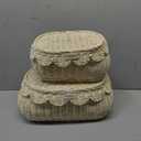 CAALMA Scalloped Basket - Set of 2 Rattan Basket - Wicker Storage Basket with Lid - Decorative Small scalloped baskets - Woven Baskets with Lids - Round Wicker Baskets for Nursery - Scallop Basket