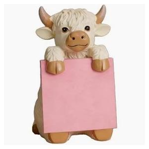 FYDHI Highland Cow Pop Up Sticky Note Dispenser, Cute Artisan Resin Desk Decor & Organizer, Comes with 3x3 Super Sticky Notes 100 Sheets, for Office Home School, Ideal Gift for Cow Lovers (Beige)