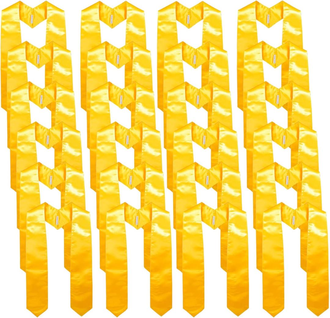 GraduationMall 24 Pieces 72 Inch Plain Graduation Stole Bulk Sublimation Blank Honor Graduation Sash Unisex Adult (Yellow)