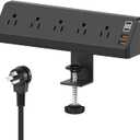 20W Fast Charging Station, Desk Clamp Power Strip with 2 PD USB-C Ports, 5 AC Wide Spaced Outlets and 6ft Extension Cord, Fits 1.9" Tabletop Edge, Desk Accessories for Office Home College Dorm, Black