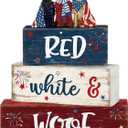 4 Pcs 4th of July Dogs Decorations 250th Anniversary Patriotic Memorial Tabletop Decor Red White Blue Table Centerpieces Wood Block American Independence Day Sign for Tiered Tray Home Shelf