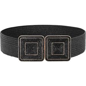 JASGOOD Straw Woven Elastic Belts for Women,Rattan Wide Stretch Belt for Dress Boho Wear Ladies Raffia Braided Square Belt