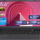 15.6-inch, 16GB RAM, 512GB SSD, FHD IPS Display Laptop Computer, N5095 Quad Core, 2.4/5G WiFi, BT4.2 Backlit and Fingerprint, Lightweight and Portable (Gray)