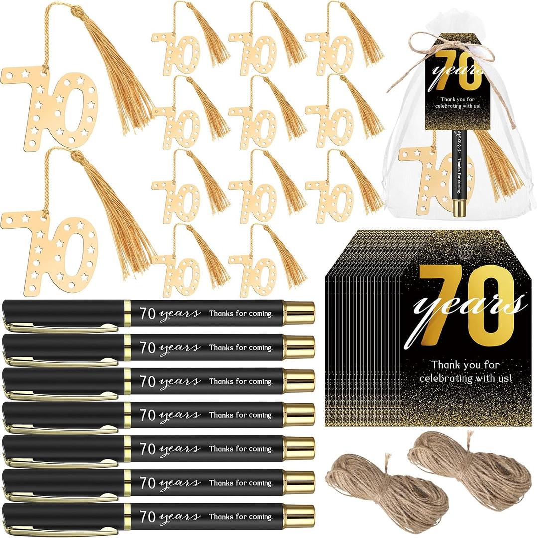 Spakon 50 Set 70th Birthday Party Favor for Guest Anniversary Party Favor Golden Birthday Bookmark Thanks Coming Pen with Tag Appreciation Gifts for Women Men Wedding Anniversary