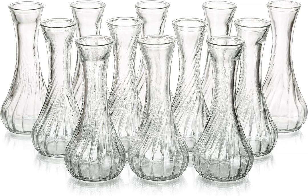 Hewory Glass Bud Vase Set of 12 Small Vases for Flowers, Clear Bud Vases in Bulk, Cute Glass Vases for Centerpieces, Mini Floral Vase for Wedding, Events, Home Decor, Table Centerpiece