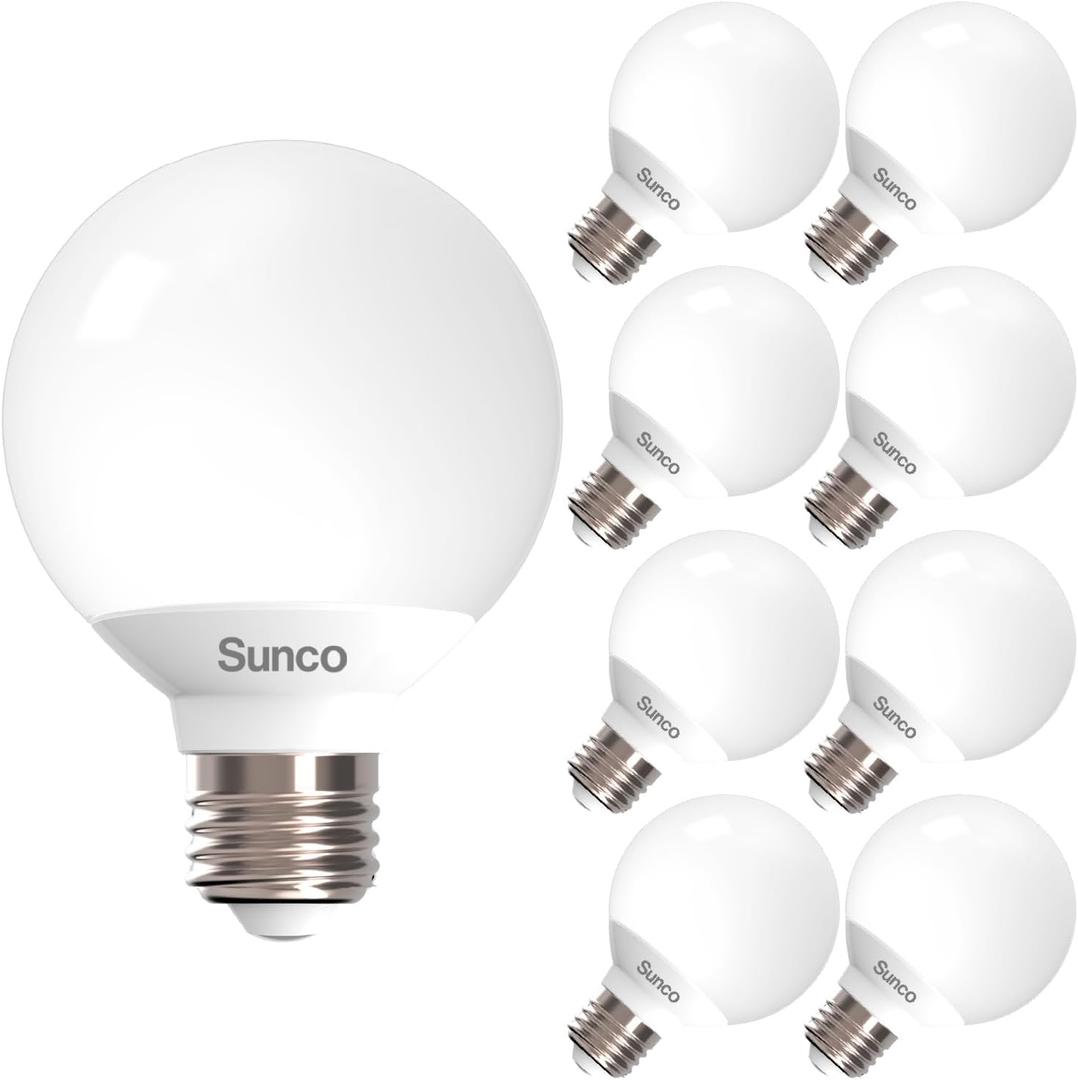 Sunco 8 Pack G25 LED Light Bulbs, Vanity Globe Bathroom Light Bulb, 450 LM, 3000K Warm White, 6W (40W Equivalent), Dimmable Mirror Vanity Decorative Bulb, E26 Base UL