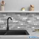 MOFIT Backsplash Tile for Kitchen Peel and Stick Stone Matte Finish,Bathroom Tiles Stickers 3D Wall Panel Linear Mosaic Marble Backsplash Waterproof (5sheets,Gray Silver)