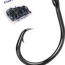 Circle Hooks Saltwater,in-Line Fishing Hooks 5X Strong for Catfish 25pcs,Black/High Carbon Steel/Non-Offset/Closed Eye/Wide Gap for Striped Bass Salmon