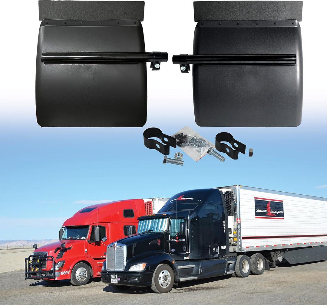 Pair Black Poly Quarter Fenders Set for Semi Truck, 24" x 24" Freightliner Kenworth Peterbilt with Hardware,Heavy Duty Plastic Mud Flaps Kit
