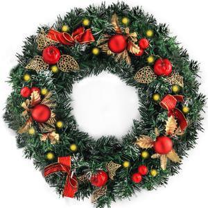 17 Inches Artificial Christmas Wreath - Artificial Christmas Wreath with Lights, Decorated with Berry Clusters, Frosted Branches, Christmas Collection Red Berry