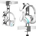 Headphone Stand with Controller Holder, Aluminum Under Desk Clamp Headset and Controller Stand - 2 in 1 Headphone Hanger for Desktop PC Gaming Accessories Organizer with PS5 Xbox Series S