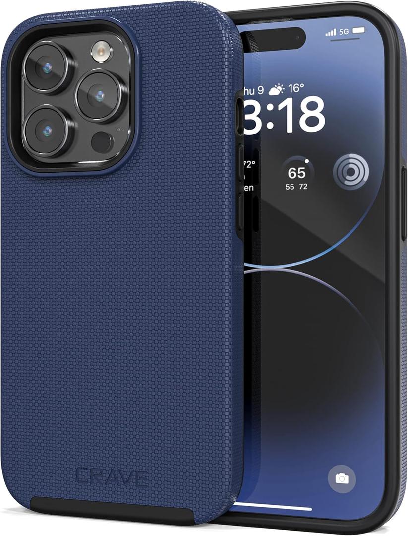 Crave Dual Guard for iPhone 14 Pro, Shockproof Protection Dual Layer Case for Apple iPhone 14 Pro (6.1") - Navy