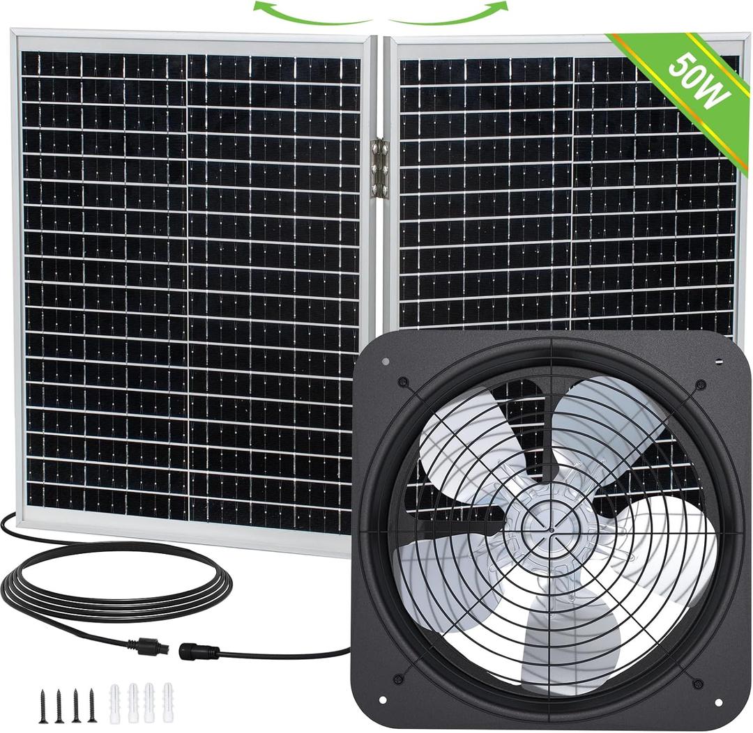 ECO-WORTHY 50W Solar Attic Fan Kit, 50W Foldable Solar Panel and 14" DC Fan with 40W Motor for Roof Vent or Chicken Coop and Greenhouse