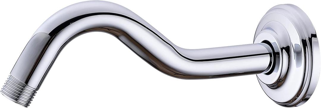 8 Inch Polished Chrome S Shaped Curved Shower Arm, Stainless Steel Gooseneck Shower Head Pipe, Wall Mounted Rain Angled Shower Neck with Flange
